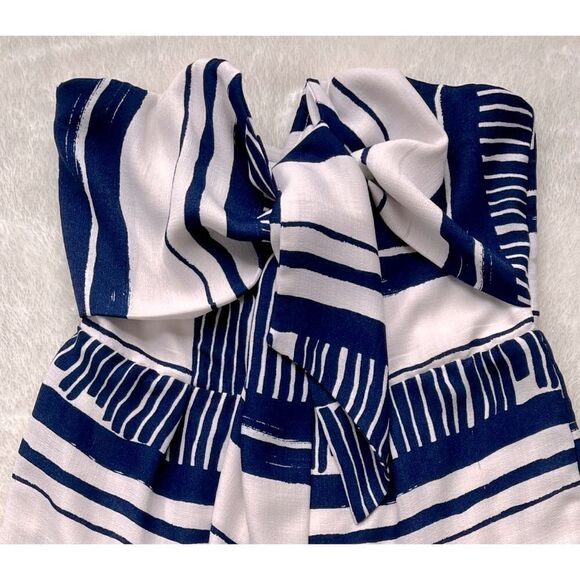 Lulus Delphi Blue and White Striped Tie-Front Strapless Romper, Size Small - Picture 11 of 16